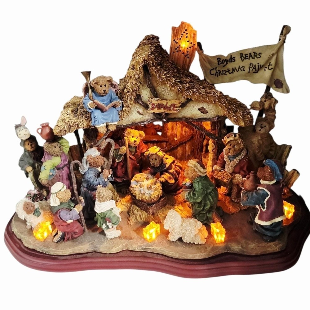 Boyds Bears Nativity Pageant Lighted Christmas Scene Resin Display Working